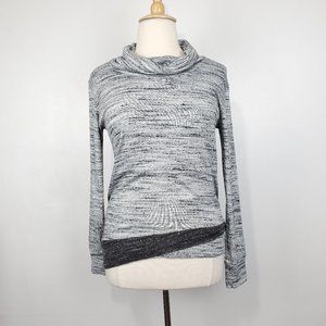 Ink Love and Peace Black Gray White Heathered Knit Cowl Neck Top Size XL